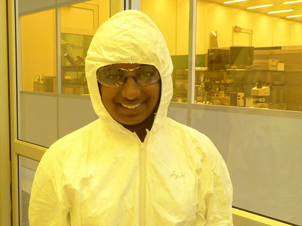 Darin Butz Scholar Nisha Kolagotla ready to conduct research in ECE's Clean Room. 